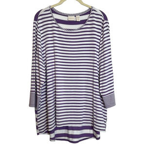 Chicos Womens Knit Top XL Petite Purple White Striped Tee Chicos Size 3P